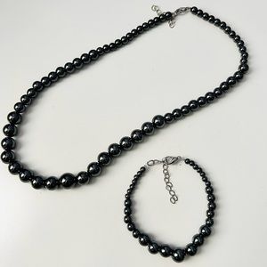 Hematite Beads Necklace & Bracelet Set Magnetic Jewelry